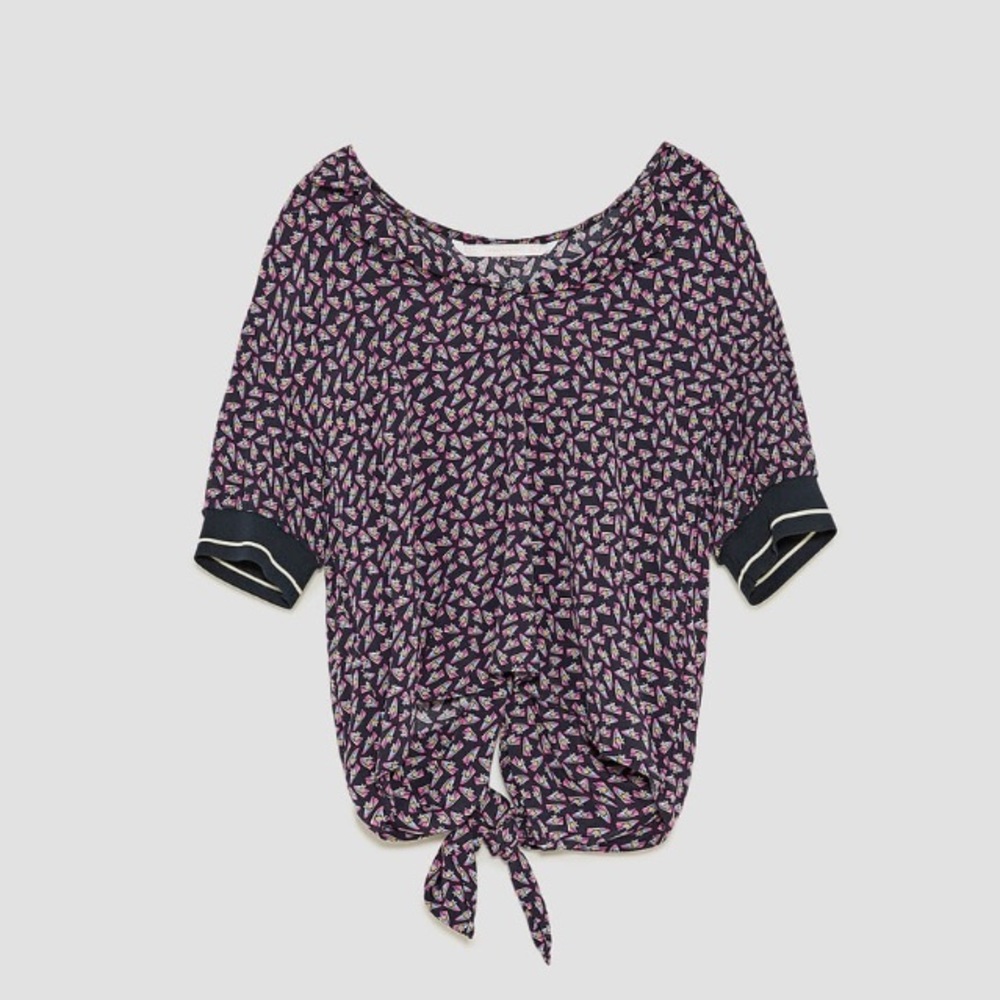 Zara Retro Sneaker Printed Top w/Tie at Back